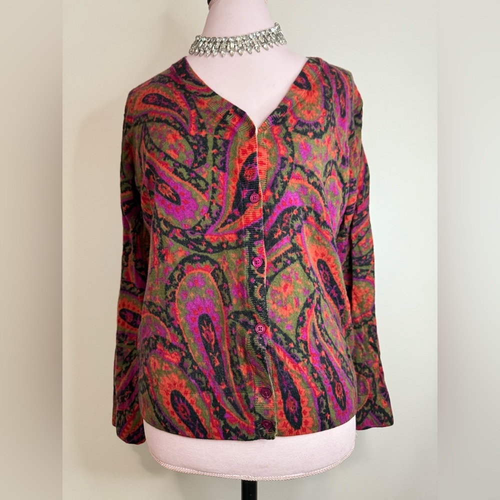 Talbots Multicolor Paisley Button-Down Cardigan - Pink, Green, Orange